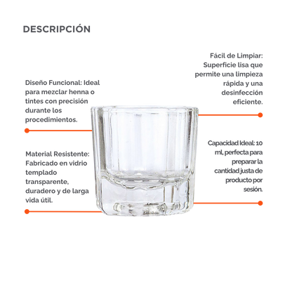 Vaso de vidrio templado para mezclar henna o tinte con base hendidura adicional, herramienta profesional para técnicos de belleza.