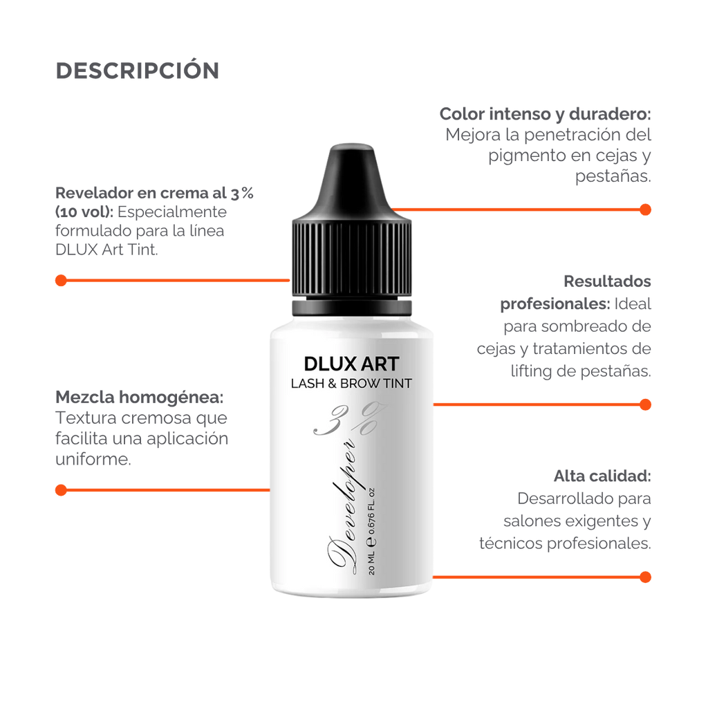 DLUX Tinte Developer 3%, Activador de tinte para cejas y pestañas