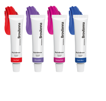 Frasco de 30 ml de Pigmento Directo BrowXenna RainBrow para cejas – fórmula sin oxidante, con textura cremosa y tonos vibrantes para tintado preciso.