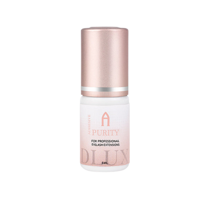 Adhesivo de extensiones de pestañas Purity Alpha Dlux Professional; envase negro de 3 ml/5 ml; destaca por secado ultra rápido, alta retención y fórmula profesional perfecta para volumen y mega volumen