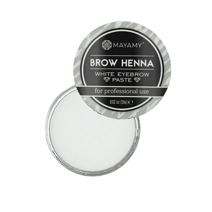 Mayamy White Eyebrow Paste, pasta blanca profesional para diseño de cejas. Ayuda a definir el contorno y protege la piel durante la aplicación de henna o tinte. Fórmula suave y cremosa, ideal para profesionales de belleza y uso en casa