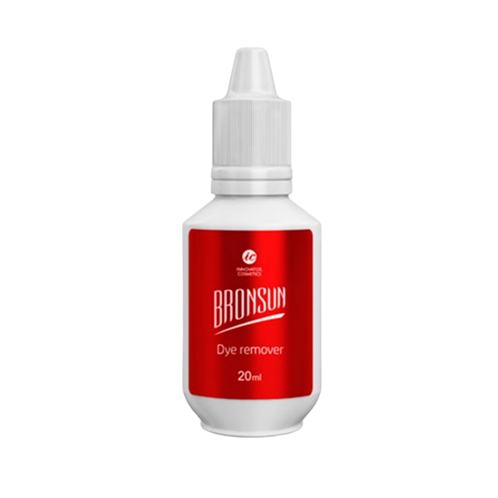 Bronsun Dye Remover, removedor de tinte para cejas y pestañas. Fórmula suave y efectiva que elimina manchas de la piel sin irritación. Perfecto para corregir errores en la coloración de cejas. Producto profesional ideal para estudios de belleza y uso personal