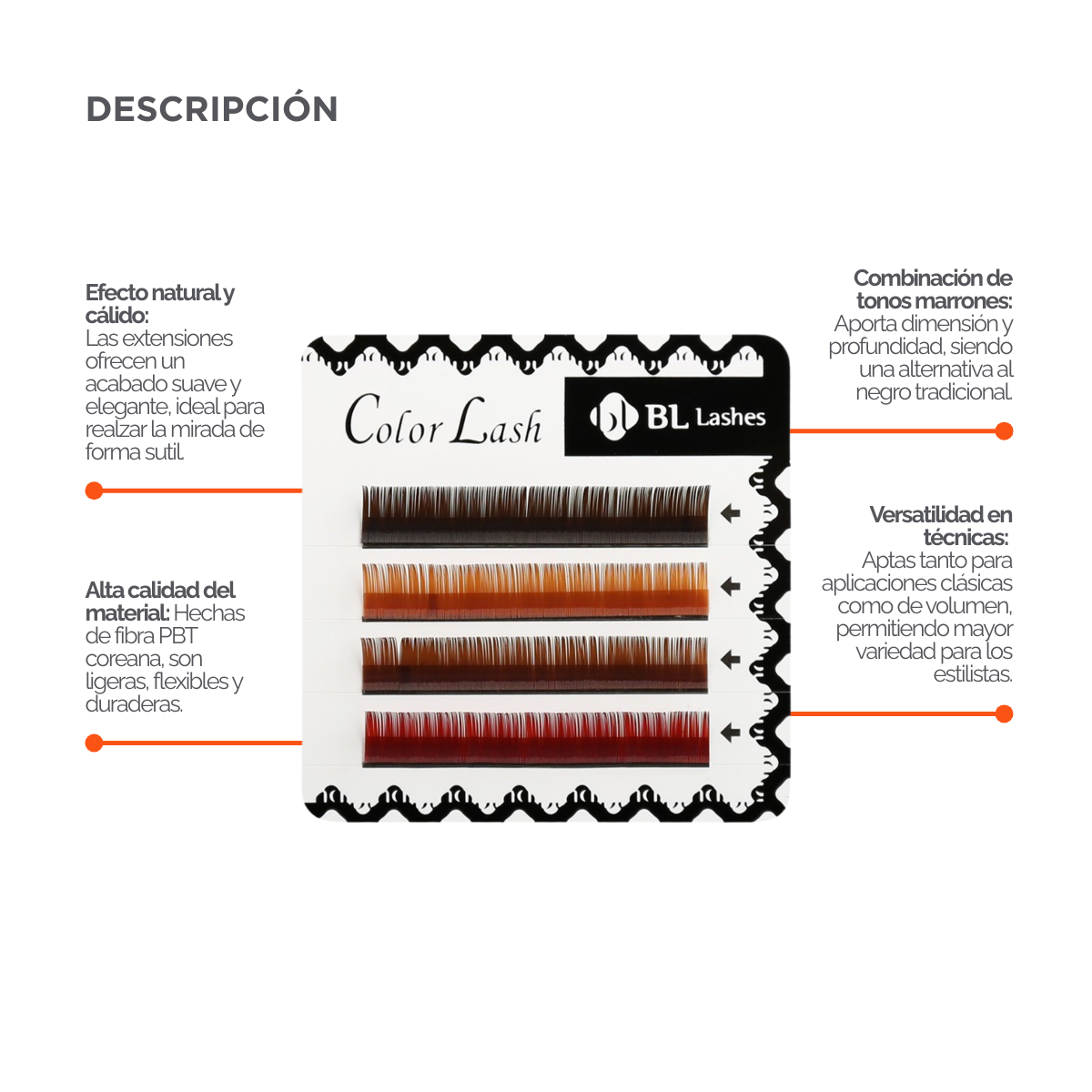Extensiones de Pestañas Color Mezcla de Marrones (4 Líneas)