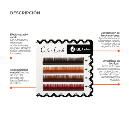 Extensiones de Pestañas Color Mezcla de Marrones (4 Líneas)