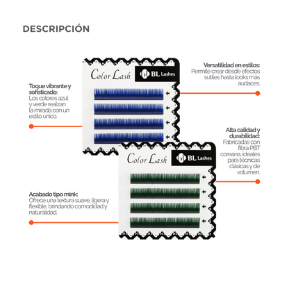 Extensiones de Pestañas Color Mink - Azul y Verdes (4 líneas) - BL Lashes