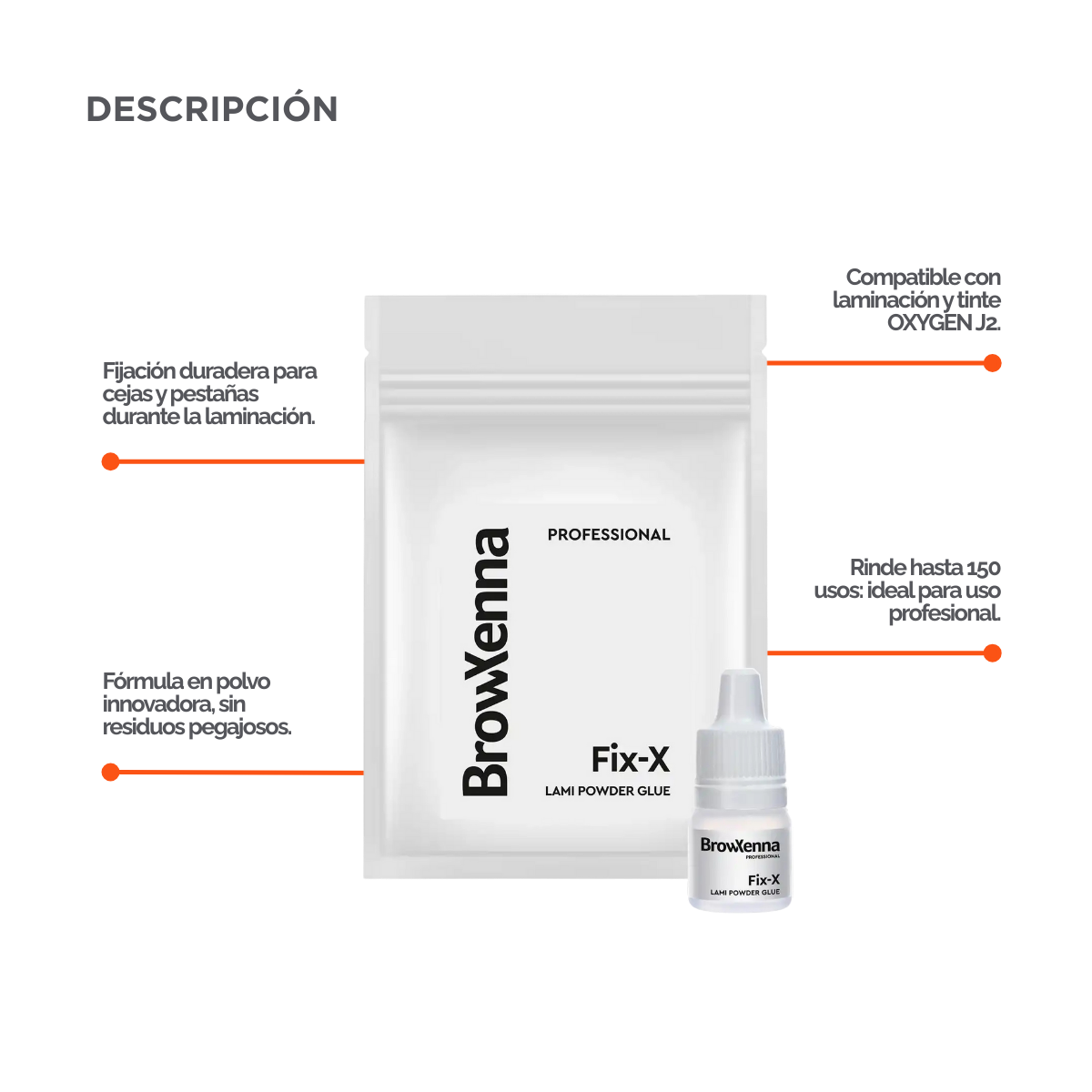 Fix‑X Lami Powder Glue BrowXenna® 3 ml, adhesivo en polvo profesional para laminación de cejas y pestañas, fijación uniforme sin pegamento, hasta 150 usos, ideal para técnicos de belleza.