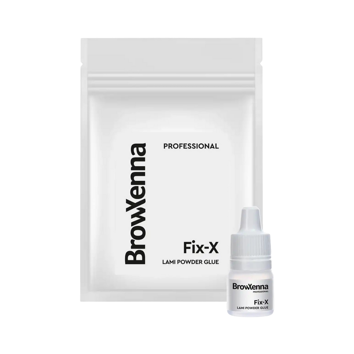 Fix‑X Lami Powder Glue BrowXenna® 3 ml, adhesivo en polvo profesional para laminación de cejas y pestañas, fijación uniforme sin pegamento, hasta 150 usos, ideal para técnicos de belleza.