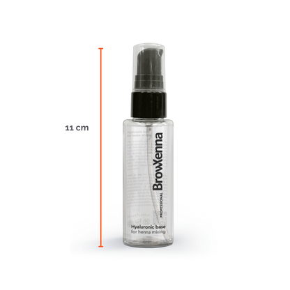 Envase de BrowXenna Hyaluronic Base 50 ml en gel, ideal para mezclar con henna profesional y lograr una aplicación uniforme, hidratante y de larga duración en tratamientos de cejas.