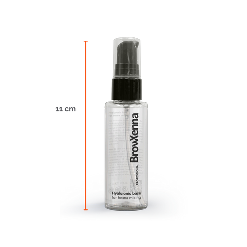 Envase de BrowXenna Hyaluronic Base 50 ml en gel, ideal para mezclar con henna profesional y lograr una aplicación uniforme, hidratante y de larga duración en tratamientos de cejas.