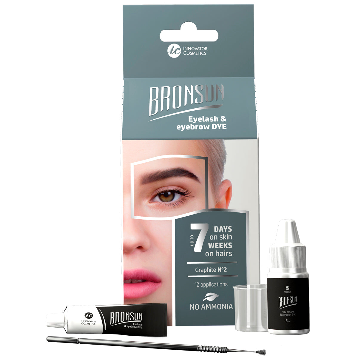 Kit de Tinte de Cejas y Pestañas BRONSUN grafito: coloración intensa y duradera con efecto henna para resultados profesionales en casa. Ideal para realzar la mirada con tonos personalizados y vibrantes que permanecen en la piel y el vello, con una fórmula suave y fortificante que evita la irritación.