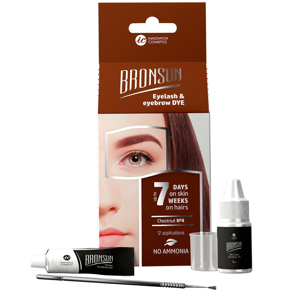 Kit de Tinte de Cejas y Pestañas BRONSUN castaño: coloración intensa y duradera con efecto henna para resultados profesionales en casa. Ideal para realzar la mirada con tonos personalizados y vibrantes que permanecen en la piel y el vello, con una fórmula suave y fortificante que evita la irritación.