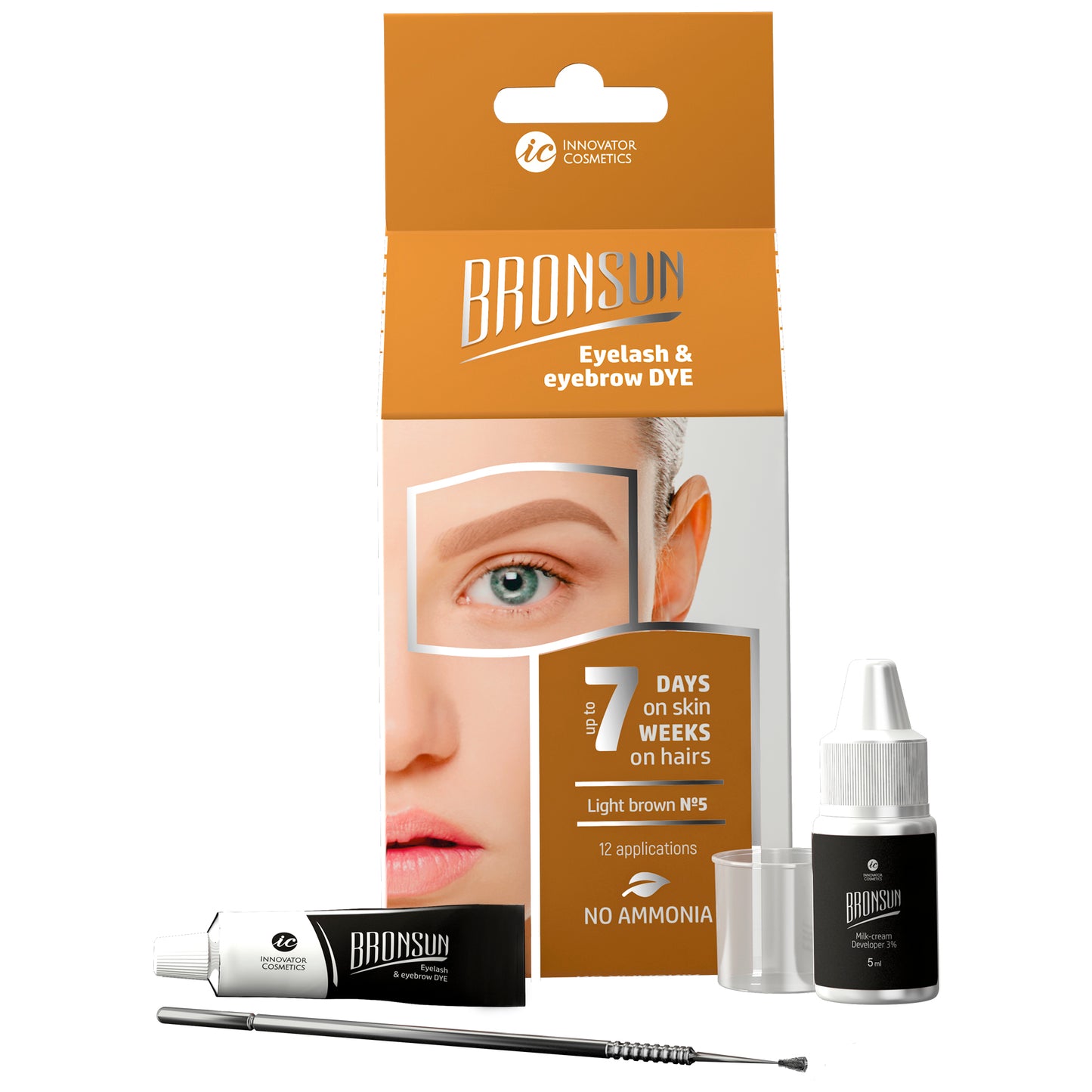 Kit de Tinte de Cejas y Pestañas BRONSUN marron claro: coloración intensa y duradera con efecto henna para resultados profesionales en casa. Ideal para realzar la mirada con tonos personalizados y vibrantes que permanecen en la piel y el vello, con una fórmula suave y fortificante que evita la irritación.