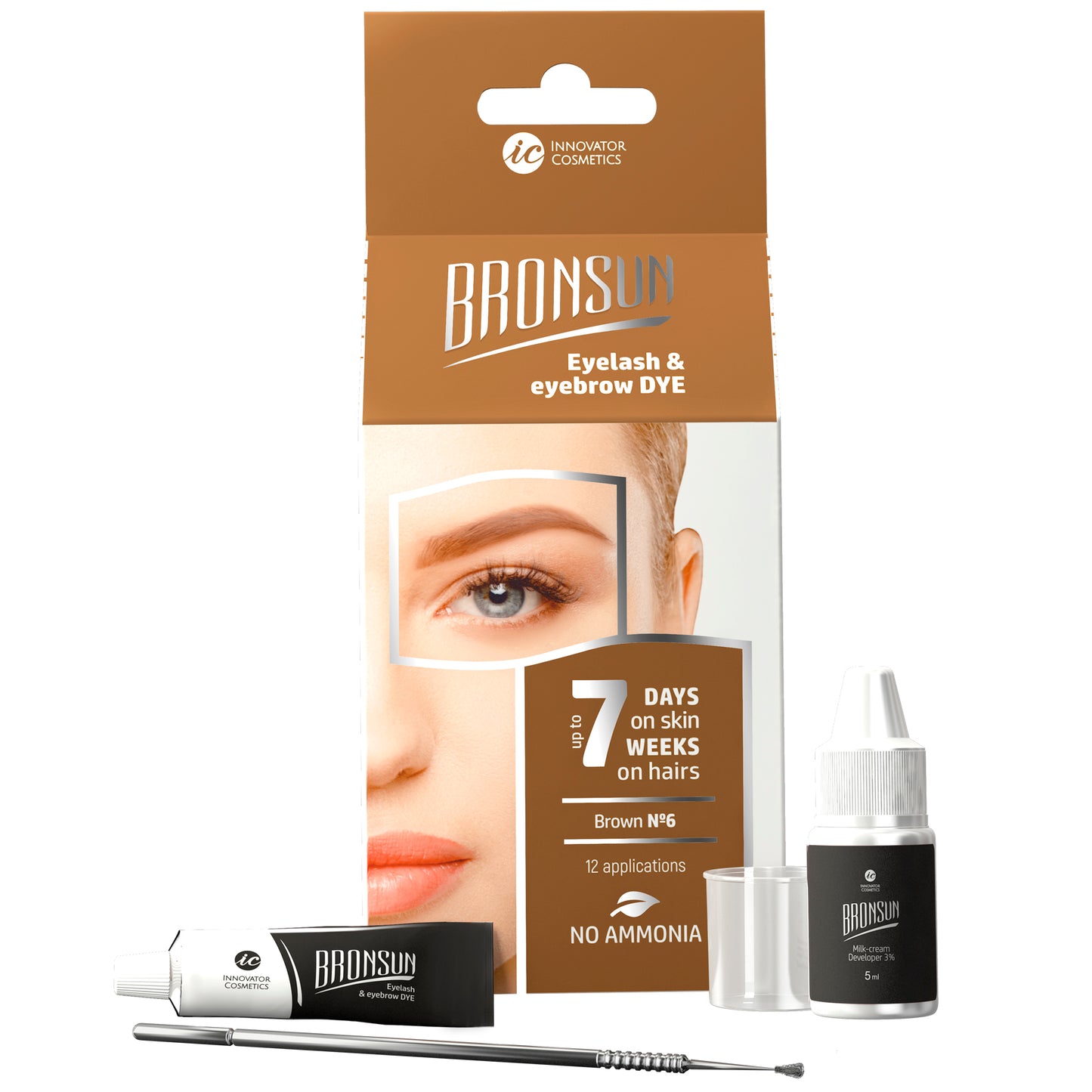 Kit de Tinte de Cejas y Pestañas BRONSUN marron: coloración intensa y duradera con efecto henna para resultados profesionales en casa. Ideal para realzar la mirada con tonos personalizados y vibrantes que permanecen en la piel y el vello, con una fórmula suave y fortificante que evita la irritación.