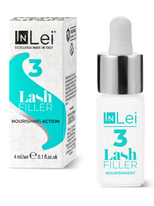 InLei® Lash Filler 3 proporciona una reestructuración molecular avanzada para pestañas laminadas, mejorando su grosor, elasticidad y resistencia con una fórmula vegana certificada, ideal para tratamientos de belleza premium.