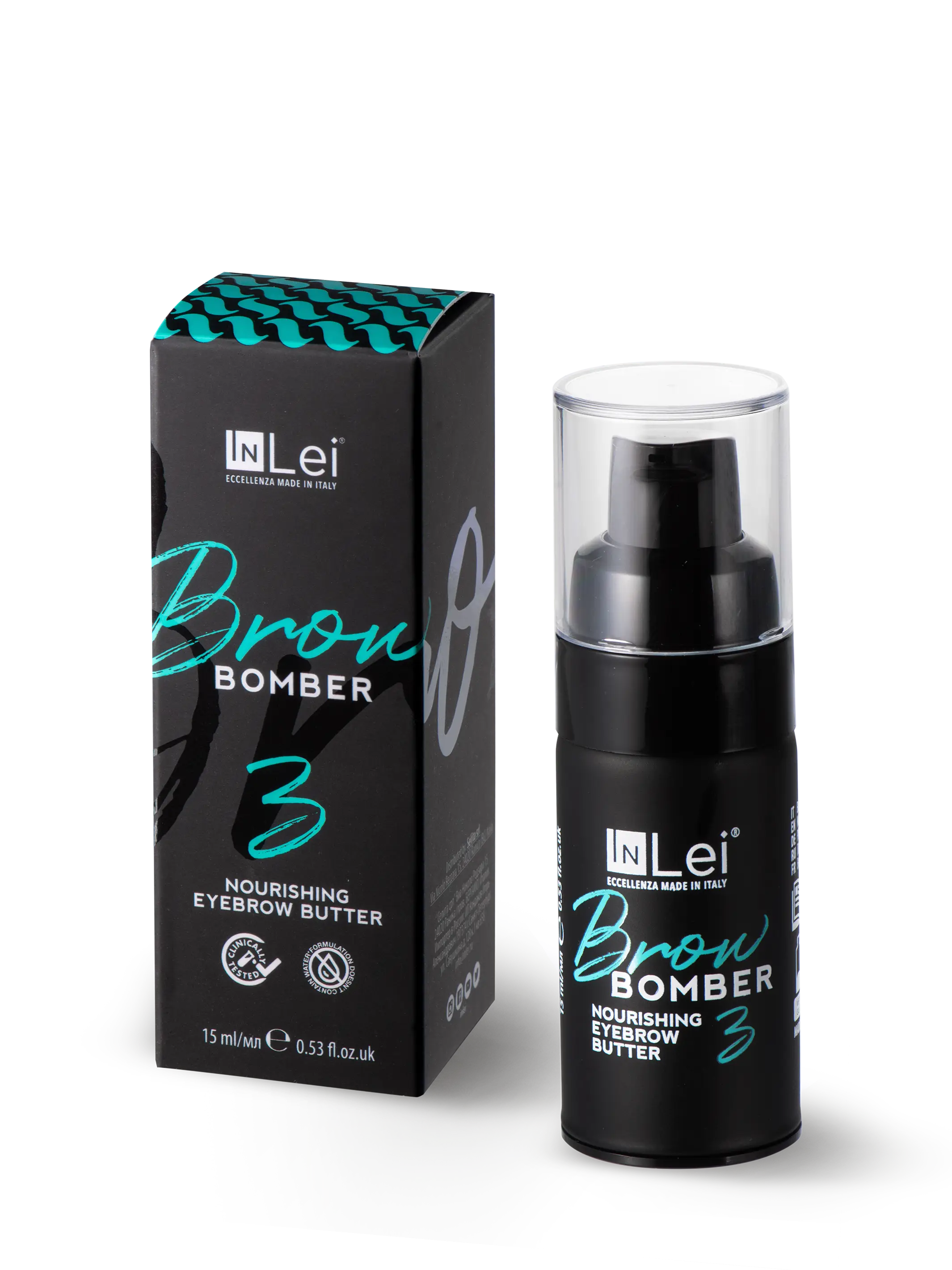 InLei® Brow Bomber 3, tratamiento nutritivo profesional para laminado de cejas, presentado en envase blanco con detalles dorados, ideal para técnicos de belleza especializados en ceja