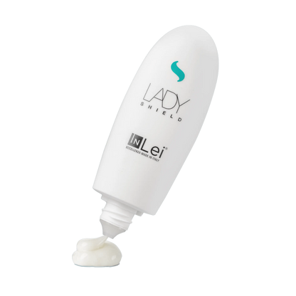 Envase de 50 ml de InLei Lady Shield crema barrera para cejas, diseño elegante, presentación profesional, contorno de ceja protegido con textura ligera