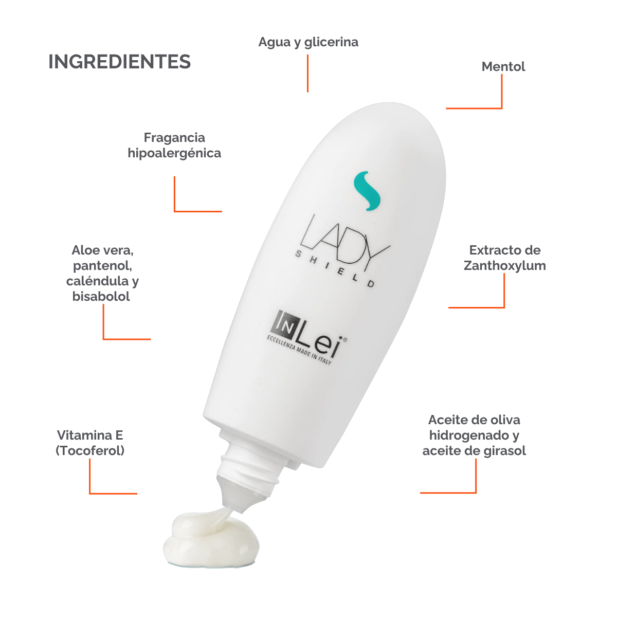 Envase de 50 ml de InLei Lady Shield crema barrera para cejas, diseño elegante, presentación profesional, contorno de ceja protegido con textura ligera