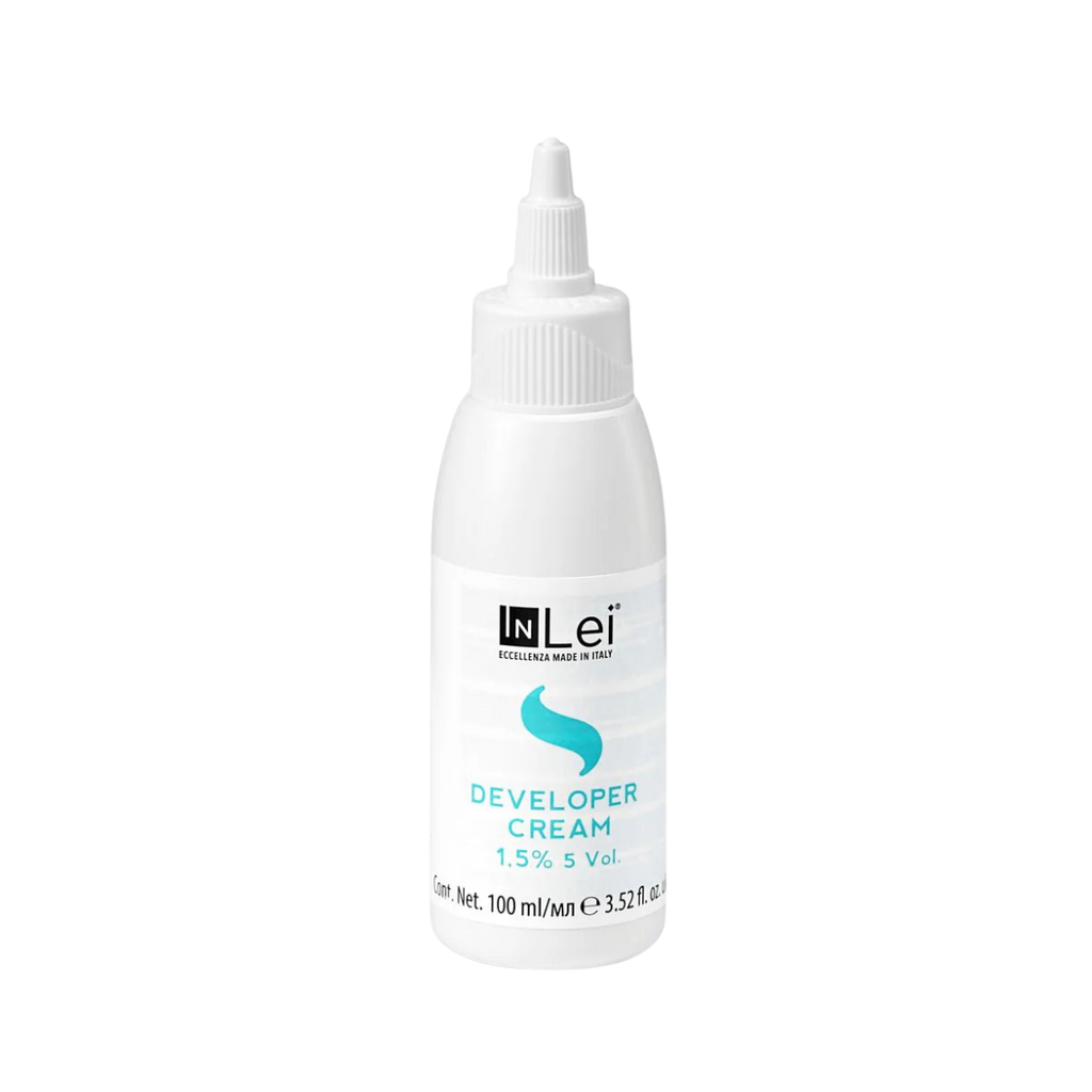 Botella de 100 ml de InLei Developer Cream 1.5 % 5 VOL, activador en crema para tintes de cejas y pestañas, hecho en Italia, envase elegante