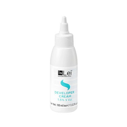 Botella de 100 ml de InLei Developer Cream 1.5 % 5 VOL, activador en crema para tintes de cejas y pestañas, hecho en Italia, envase elegante