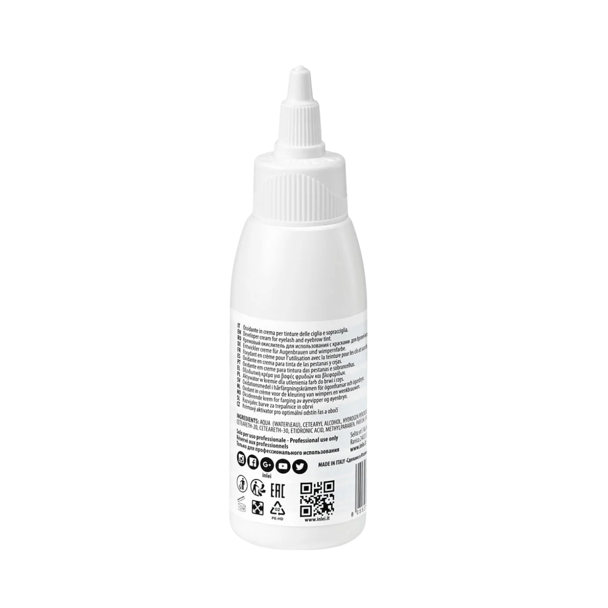 Botella de 100 ml de InLei Developer Cream 1.5 % 5 VOL, activador en crema para tintes de cejas y pestañas, hecho en Italia, envase elegante