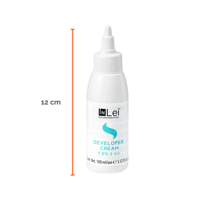 Botella de 100 ml de InLei Developer Cream 1.5 % 5 VOL, activador en crema para tintes de cejas y pestañas, hecho en Italia, envase elegante