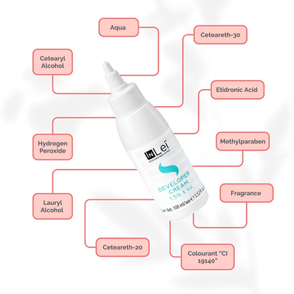 Botella de 100 ml de InLei Developer Cream 1.5 % 5 VOL, activador en crema para tintes de cejas y pestañas, hecho en Italia, envase elegante