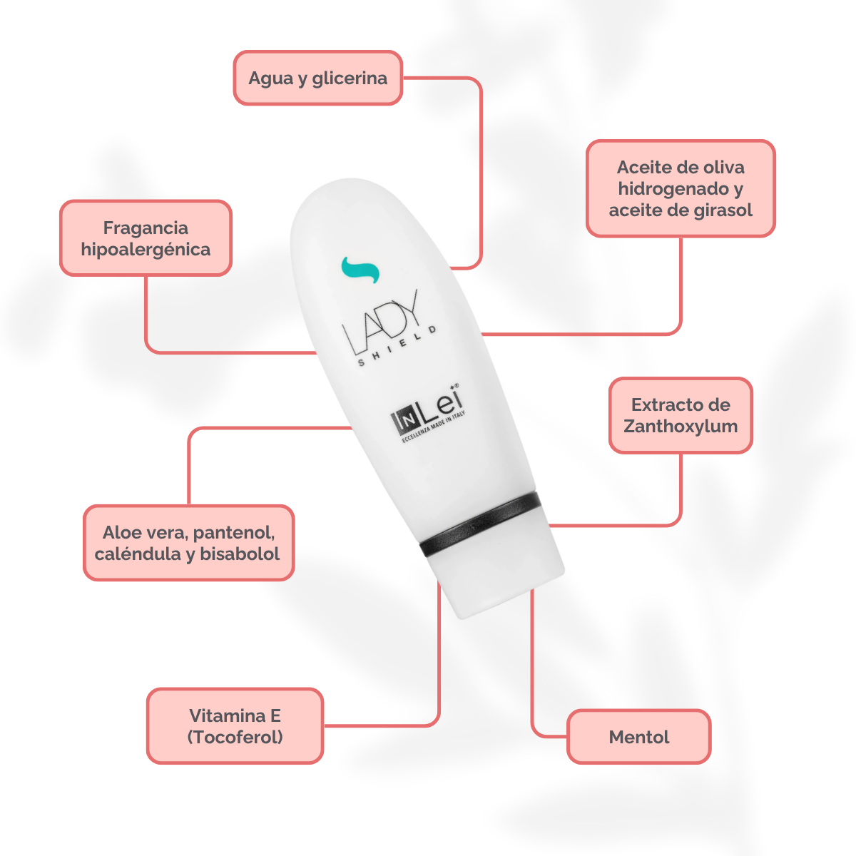 Envase de 50 ml de InLei Lady Shield crema barrera para cejas, diseño elegante, presentación profesional, contorno de ceja protegido con textura ligera
