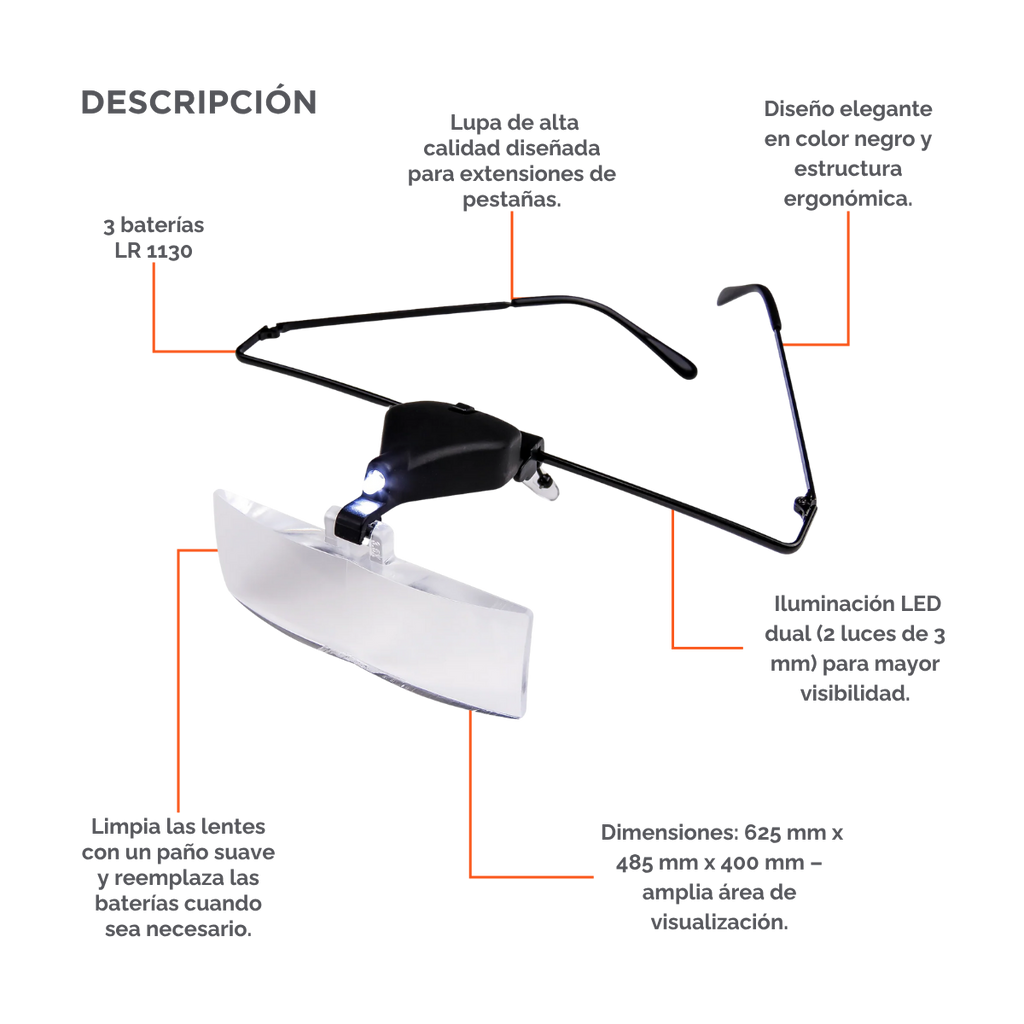 Magnifier Glass DLUX Professional – Lupa iluminada con LEDs para extensiones de pestañas