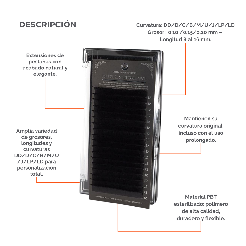 Flat Lash Dlux Professional extensiones de pestañas base plana negro profundo alta gama