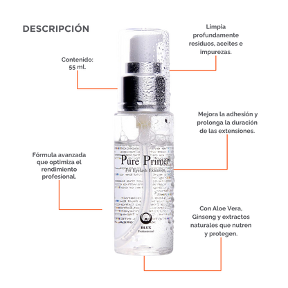 Pure Primer DLUX Preparador Extensiones Pestañas Limpieza Profesional Adhesión Alta Calidad