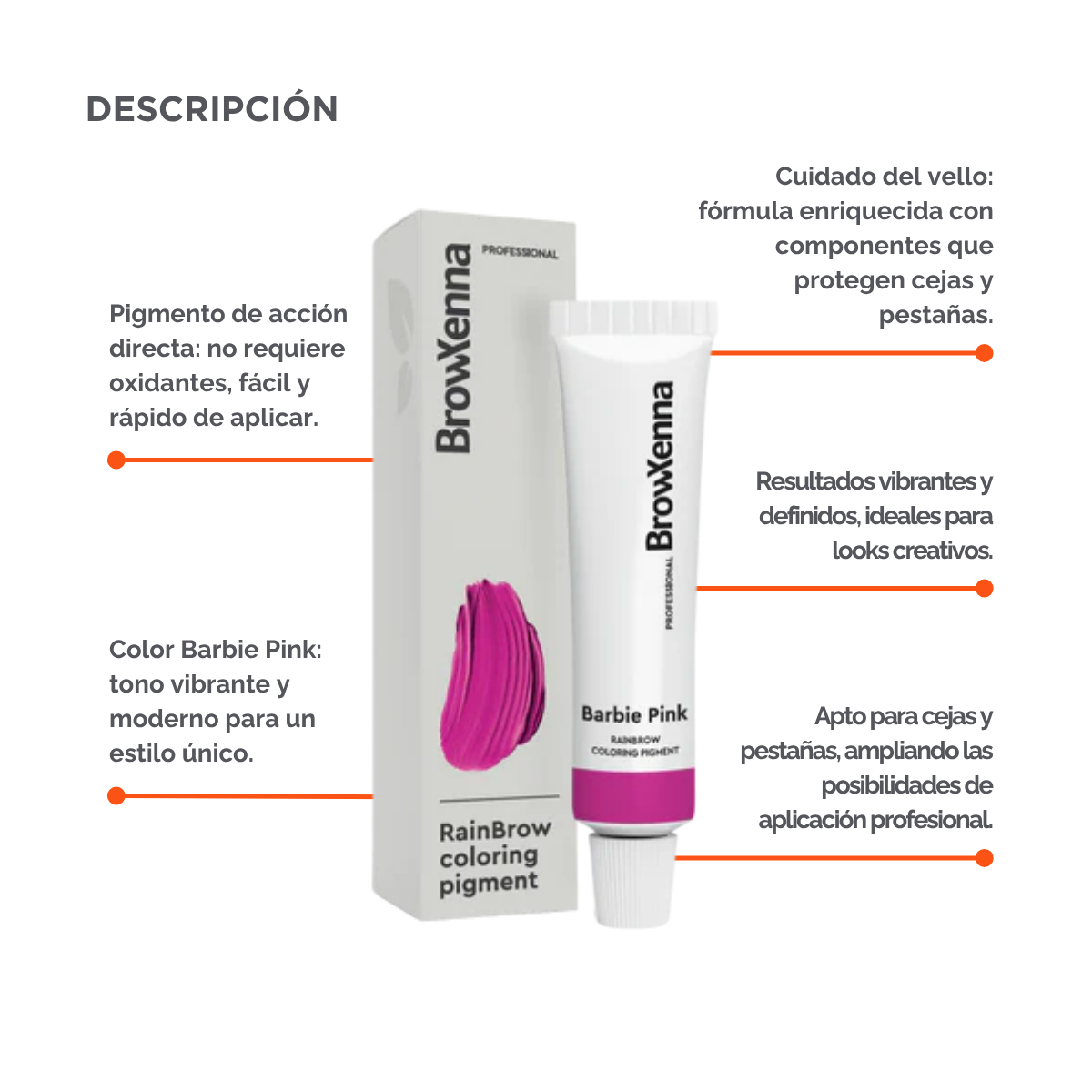 Frasco de 30 ml de Pigmento Directo BrowXenna RainBrow para cejas – fórmula sin oxidante, con textura cremosa y tonos vibrantes para tintado preciso.