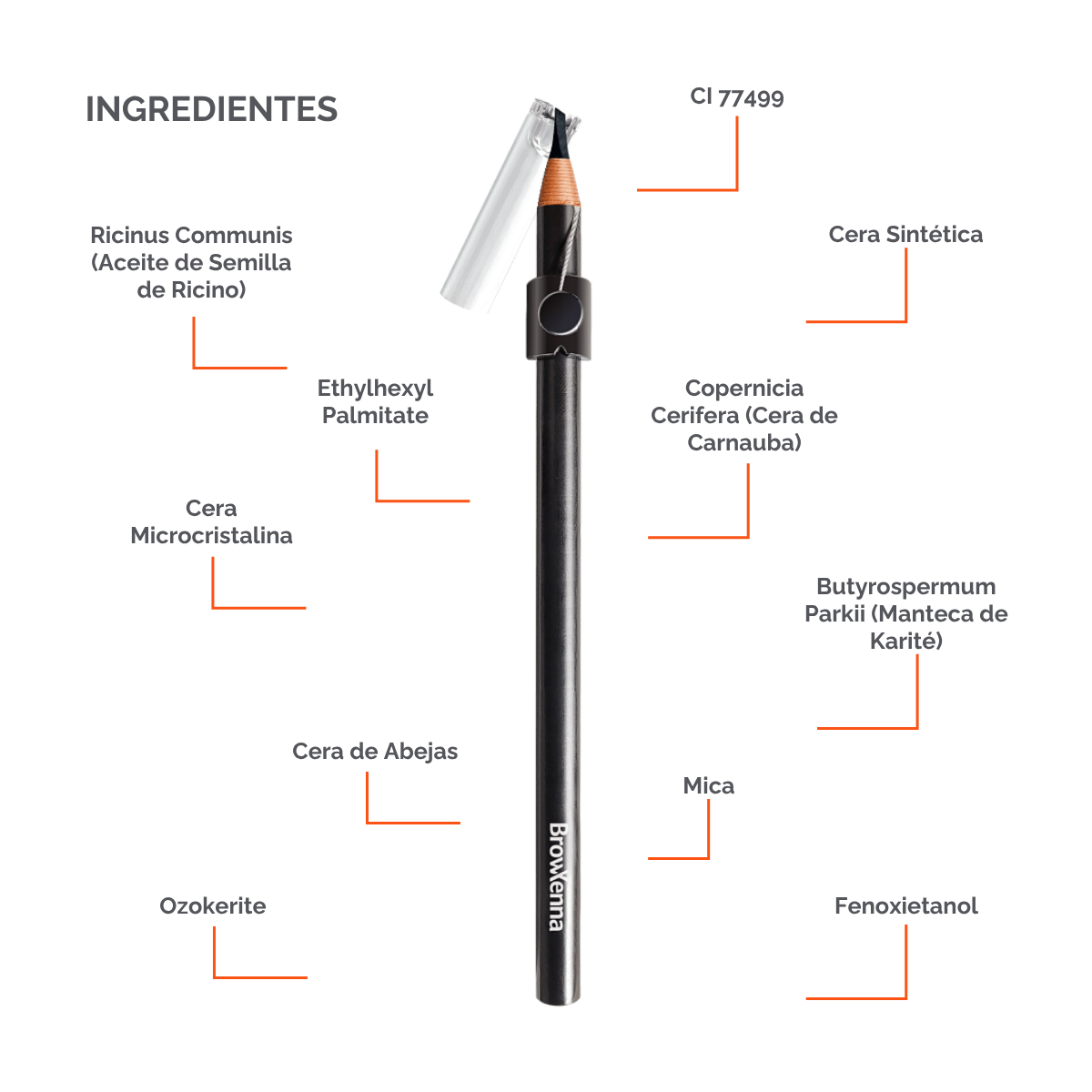 Lápiz de Cejas Auto‑afilable BrowXenna® en mano profesional, mostrando sistema de afilado automático y precisión en delineado.