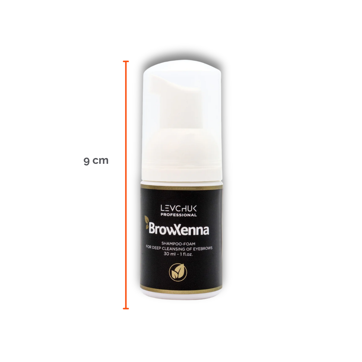Frasco de 30 ml de BrowXenna Shampoo‑Foam, espuma limpiadora profunda para cejas y pestañas, ideal para pretratamiento antes de tintado y laminación.