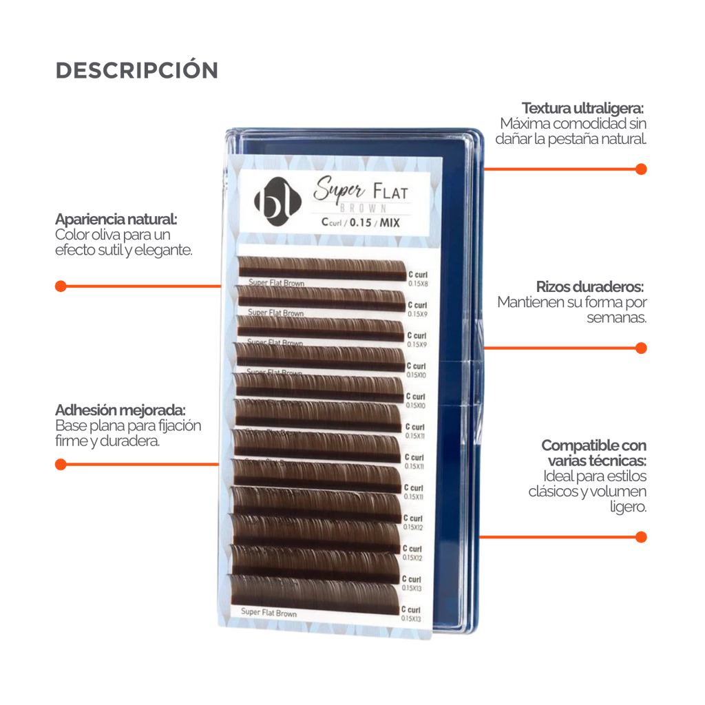 Extensiones Super Flat Lash 0.15 (Marron Obscuro) MIX - BL Lashes
