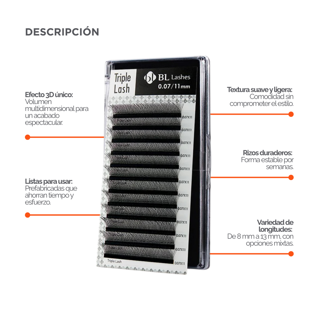 Extensión de pestaña Triple Lash- Volumen Tecnológico Curvatura C