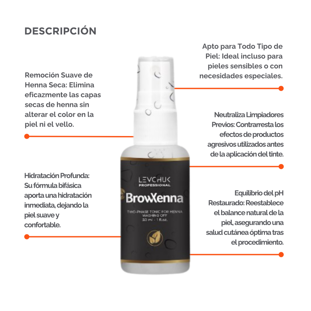 Two Phase Tonic BrowXenna 30 ml-solución bifásica profesional para eliminar henna y tintes de cejas de forma efectiva, suave e hidratante, ideal para preparaciones y correcciones en cabina.
