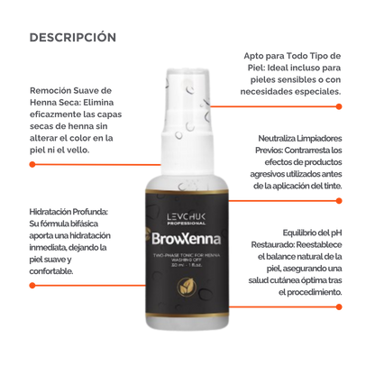 Two Phase Tonic BrowXenna 30 ml-solución bifásica profesional para eliminar henna y tintes de cejas de forma efectiva, suave e hidratante, ideal para preparaciones y correcciones en cabina.