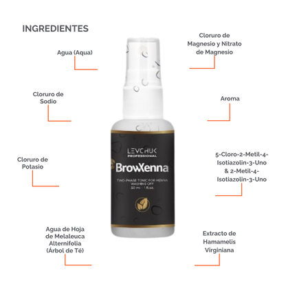 Two Phase Tonic BrowXenna 30 ml-solución bifásica profesional para eliminar henna y tintes de cejas de forma efectiva, suave e hidratante, ideal para preparaciones y correcciones en cabina.