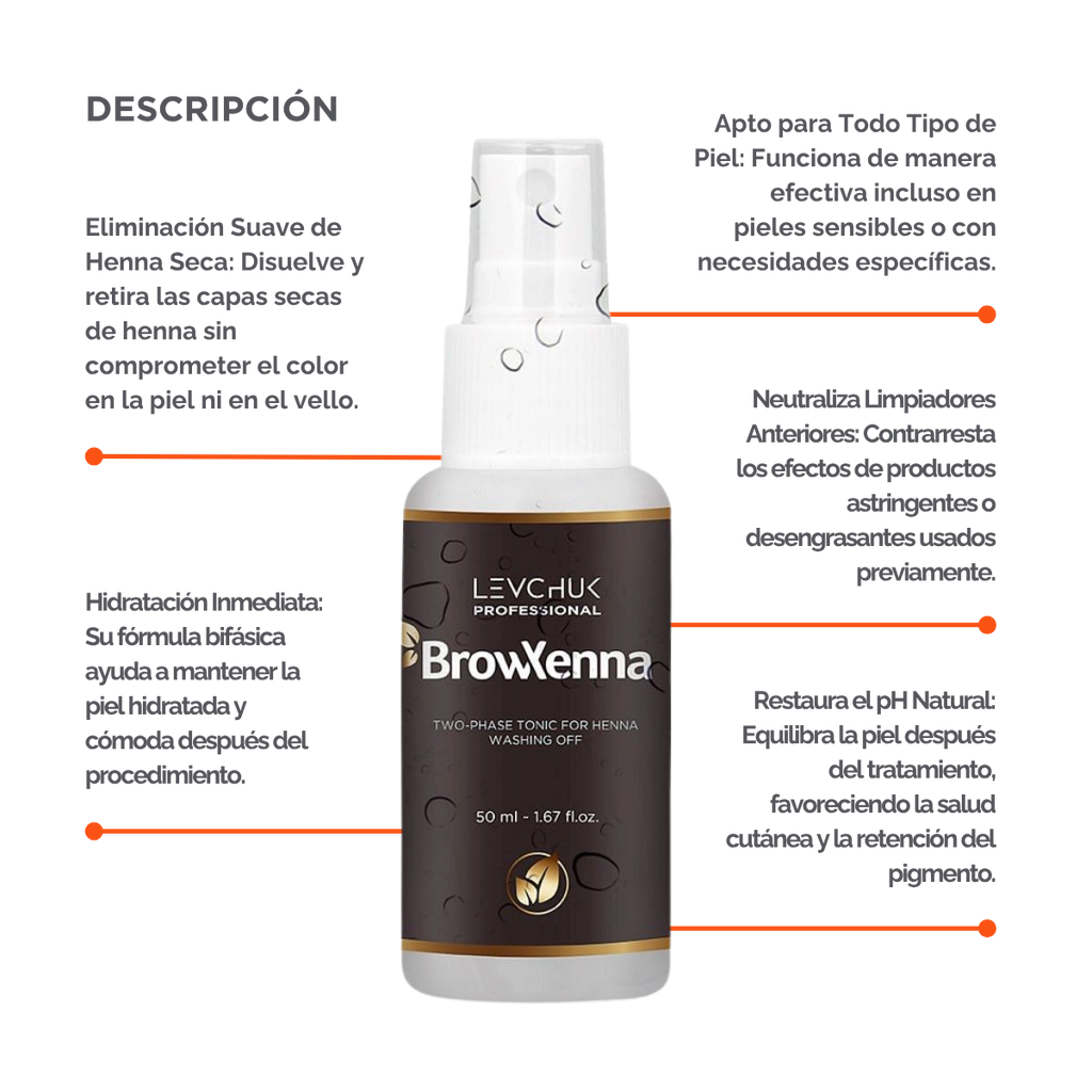 Two Phase Tonic BrowXenna 50 ml-solución bifásica profesional para eliminar henna y tintes de cejas de forma efectiva, suave e hidratante, ideal para preparaciones y correcciones en cabina.