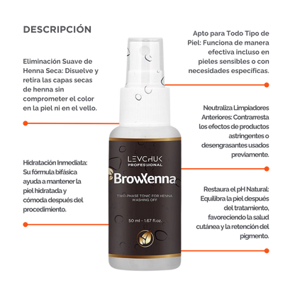 Two Phase Tonic BrowXenna 50 ml-solución bifásica profesional para eliminar henna y tintes de cejas de forma efectiva, suave e hidratante, ideal para preparaciones y correcciones en cabina.