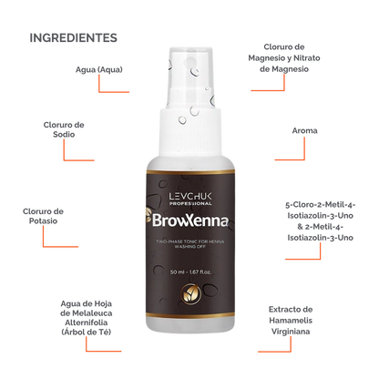 Two Phase Tonic BrowXenna 50 ml-solución bifásica profesional para eliminar henna y tintes de cejas de forma efectiva, suave e hidratante, ideal para preparaciones y correcciones en cabina.