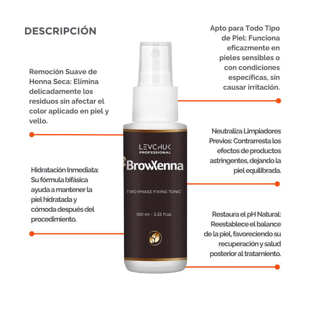Two Phase Tonic BrowXenna 100 ml-solución bifásica profesional para eliminar henna y tintes de cejas de forma efectiva, suave e hidratante, ideal para preparaciones y correcciones en cabina.
