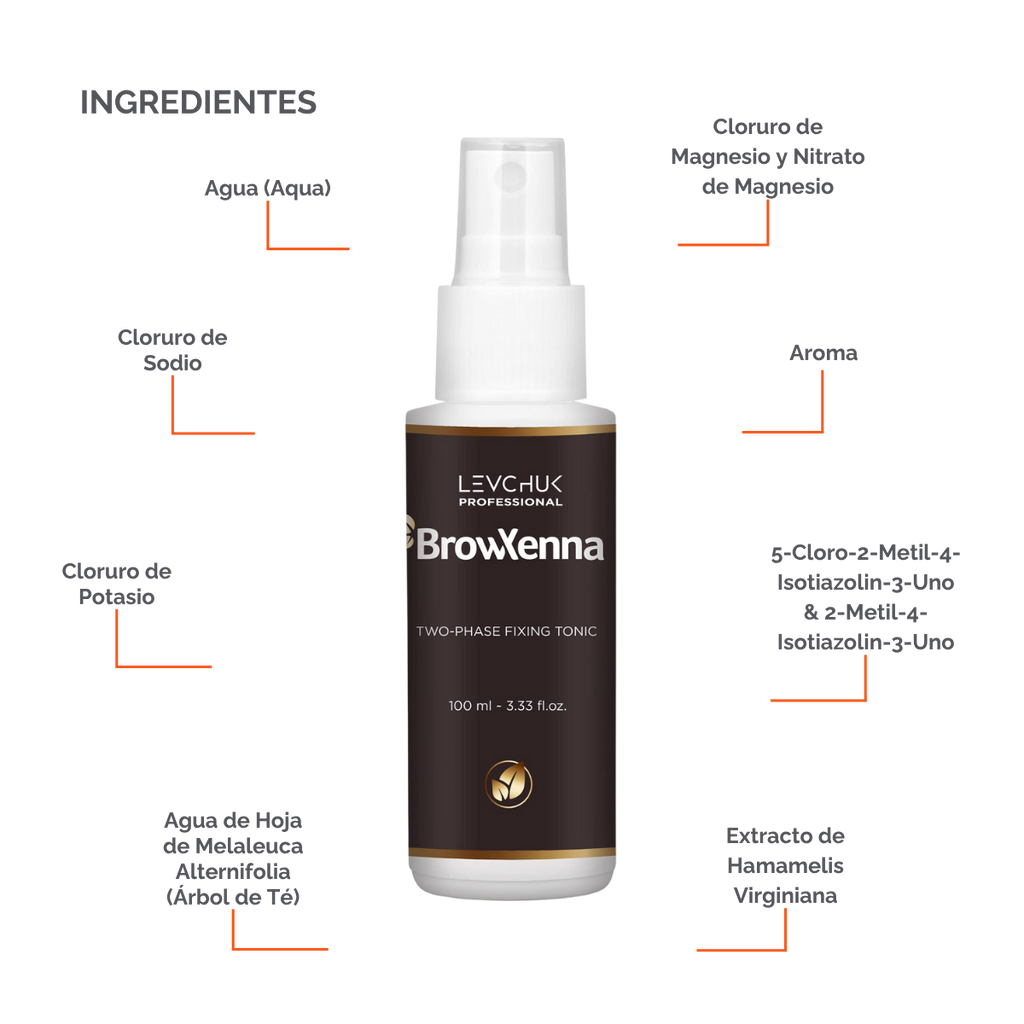 Two Phase Tonic BrowXenna 100 ml-solución bifásica profesional para eliminar henna y tintes de cejas de forma efectiva, suave e hidratante, ideal para preparaciones y correcciones en cabina.