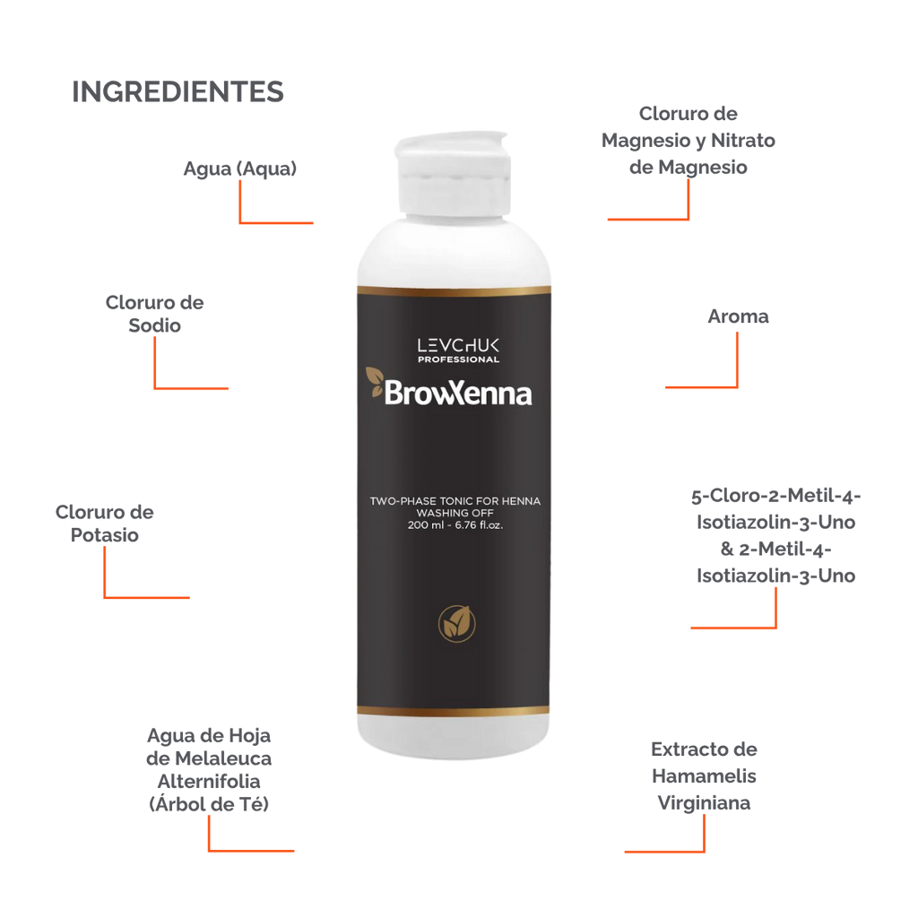 Two Phase Tonic BrowXenna 200 ml-solución bifásica profesional para eliminar henna y tintes de cejas de forma efectiva, suave e hidratante, ideal para preparaciones y correcciones en cabina.