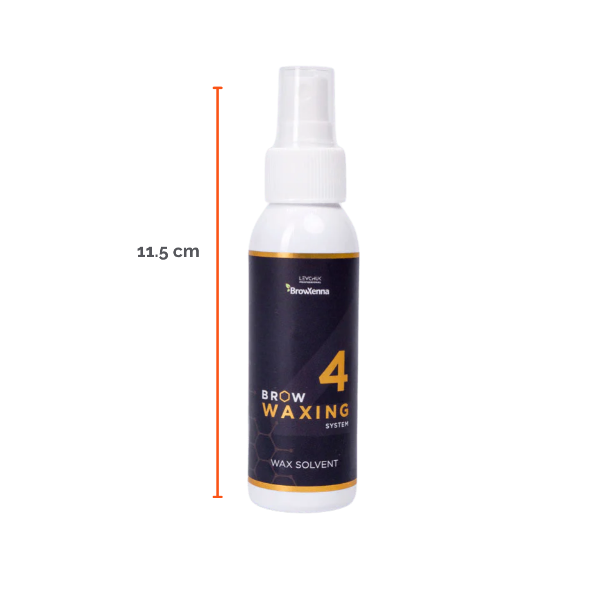 Frasco de 100 ml de solvente BrowXenna Wax Solvent #4, solución rápida para eliminar residuos de cera sólida tras la depilación, ideal para acabados impecables en estudios profesionales.